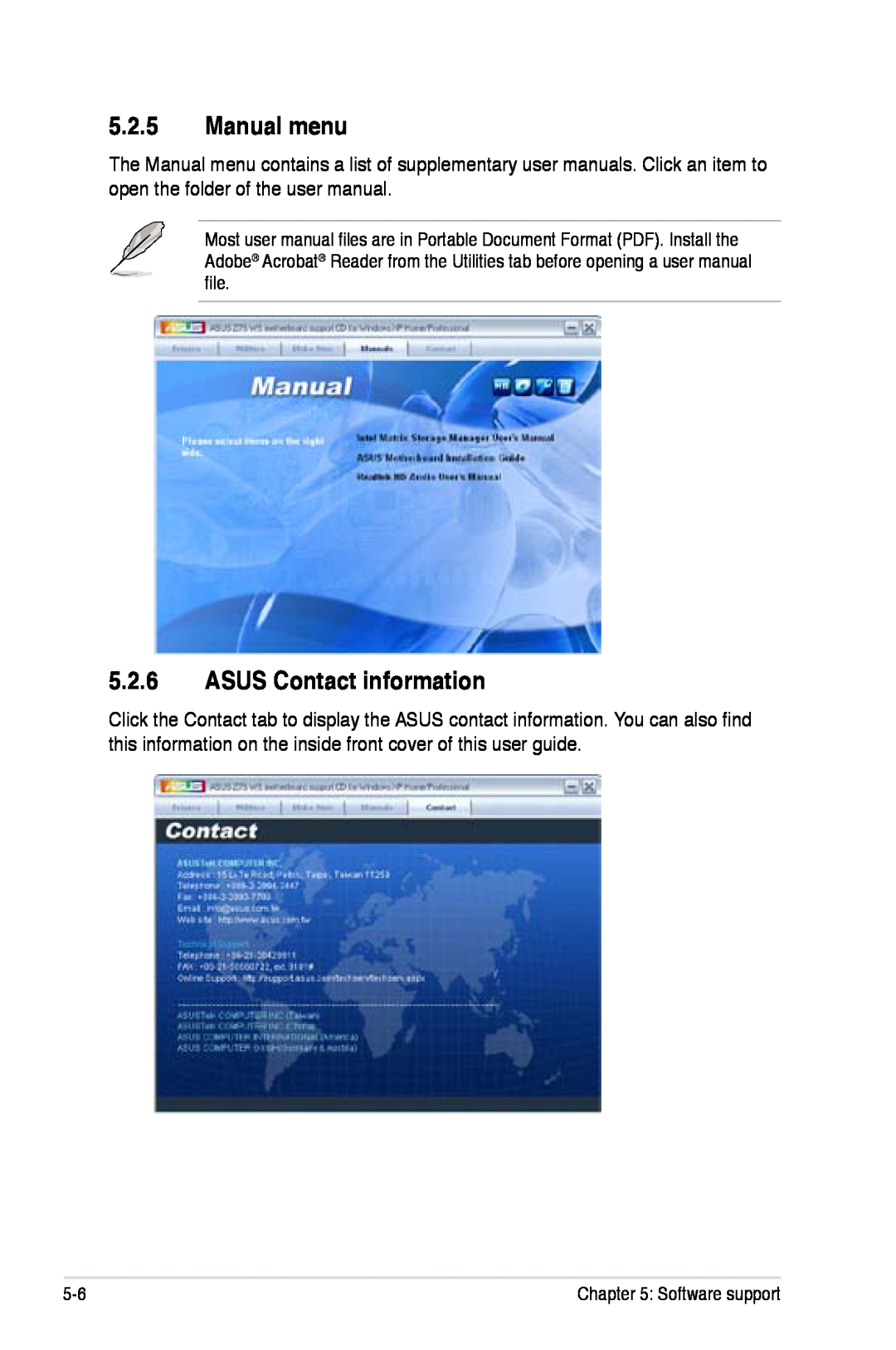 Asus Z7S WS manual Manual menu, ASUS Contact information 