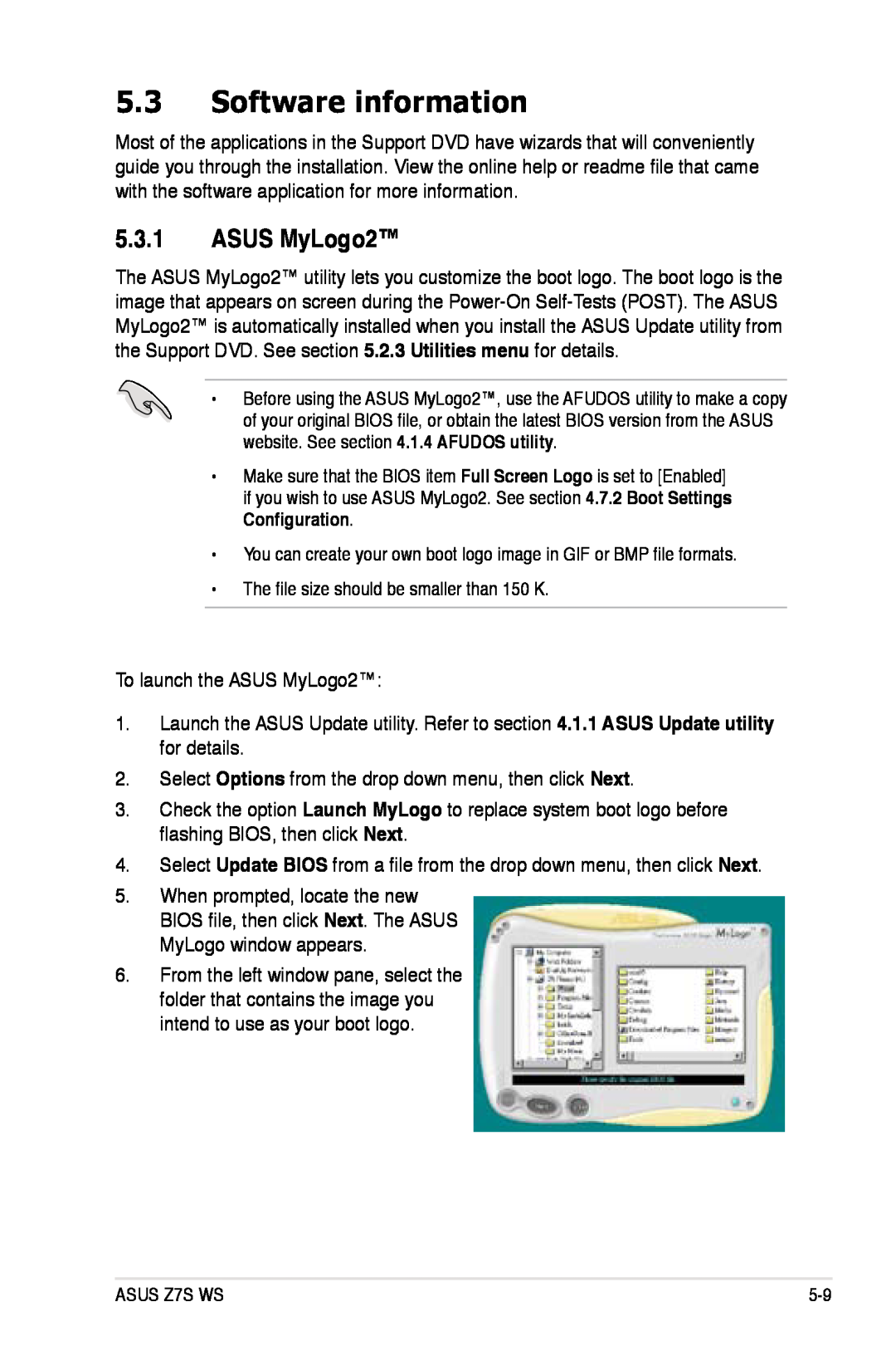 Asus manual Software information, ASUS MyLogo2, Configuration, ASUS Z7S WS 