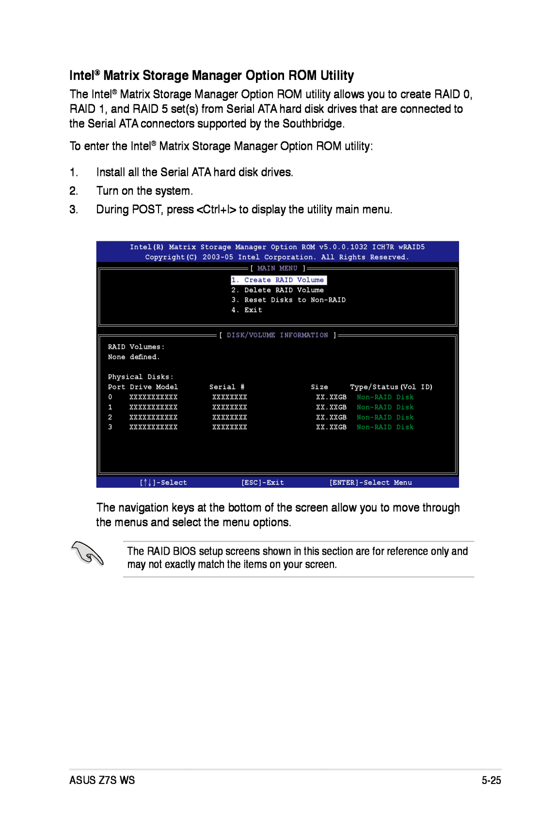 Asus Z7S WS manual Intel Matrix Storage Manager Option ROM Utility, Non-RAID Disk 