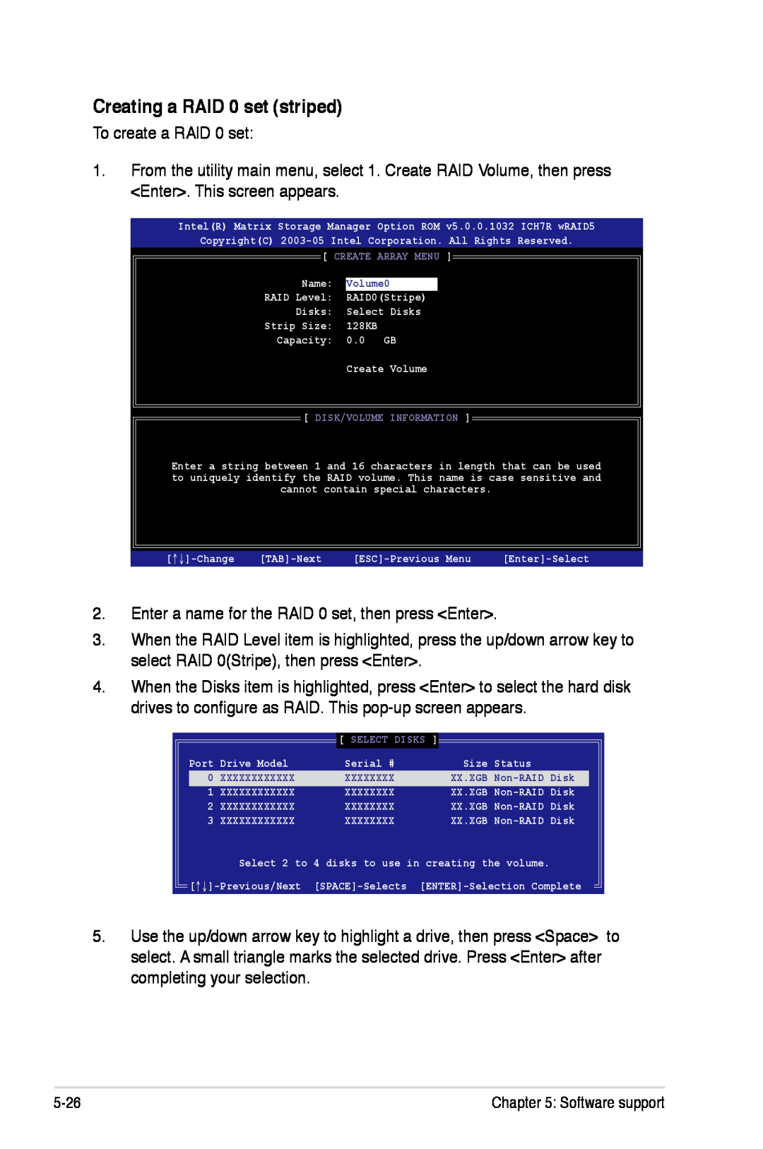 Asus Z7S WS manual Creating a RAID 0 set striped 