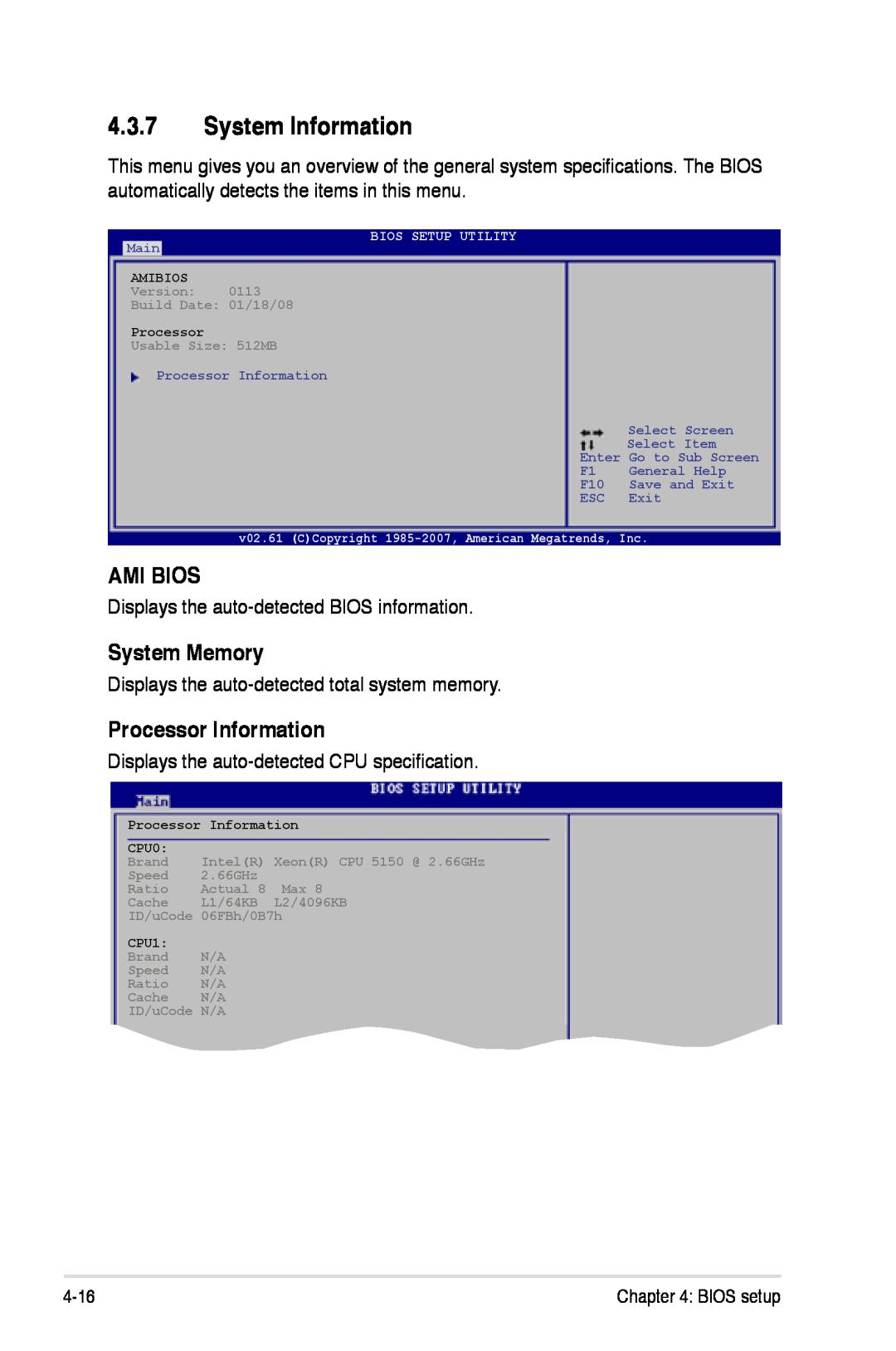 Asus Z7S WS manual System Information, Ami Bios, System Memory, Processor Information 