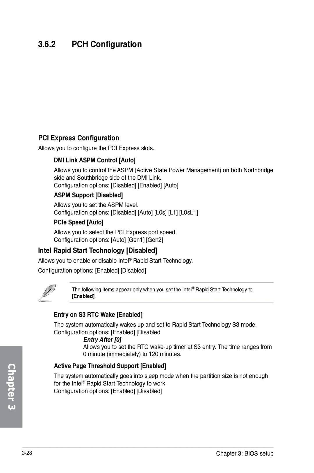 Asus Z87-WS, Z87WS, Z87C PCH Configuration, PCI Express Configuration, Intel Rapid Start Technology Disabled, Entry After 