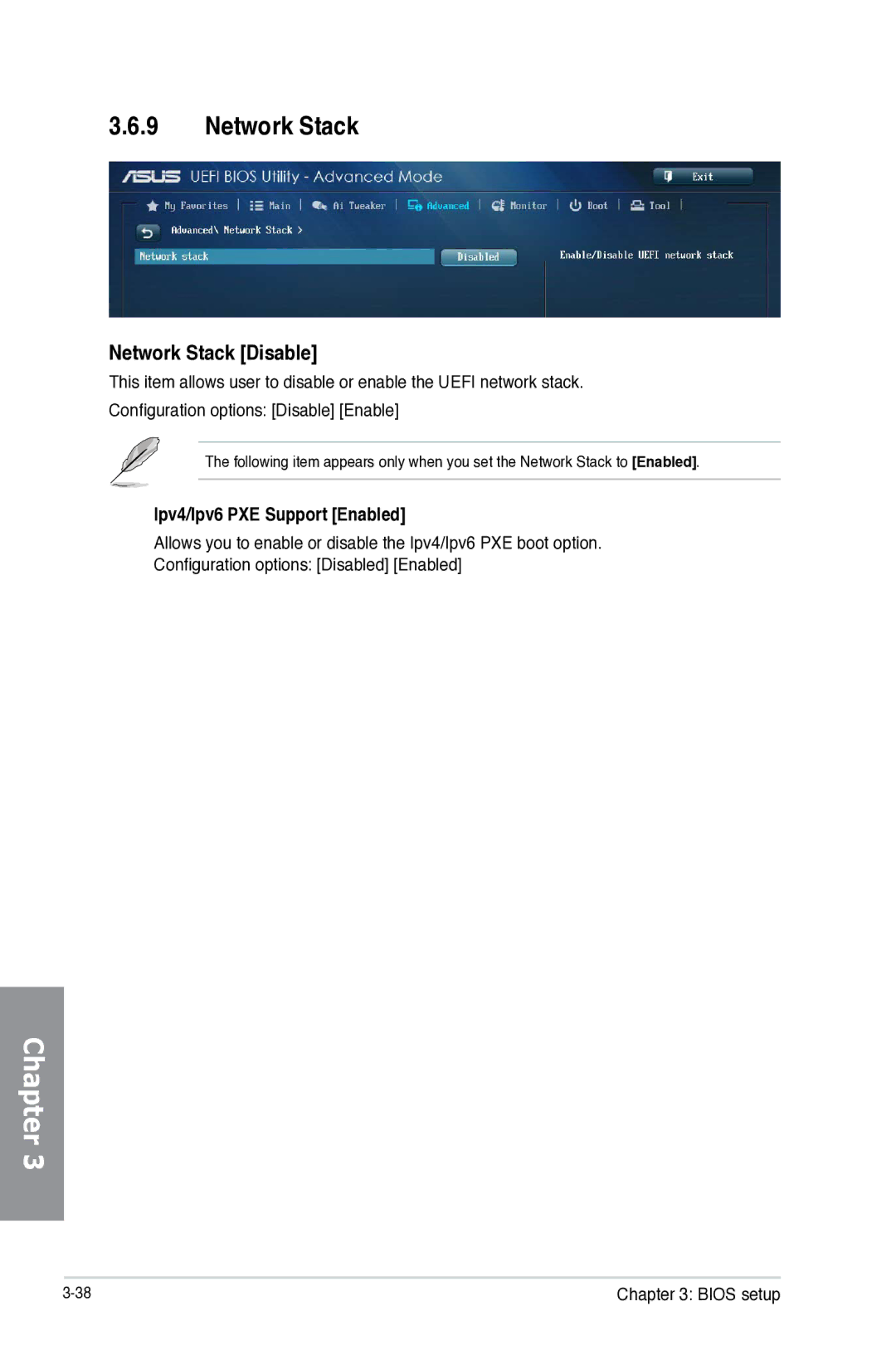 Asus Z87WS, Z87C, Z87-WS, 90SB0390M0AAY0 manual Network Stack Disable, Ipv4/Ipv6 PXE Support Enabled 