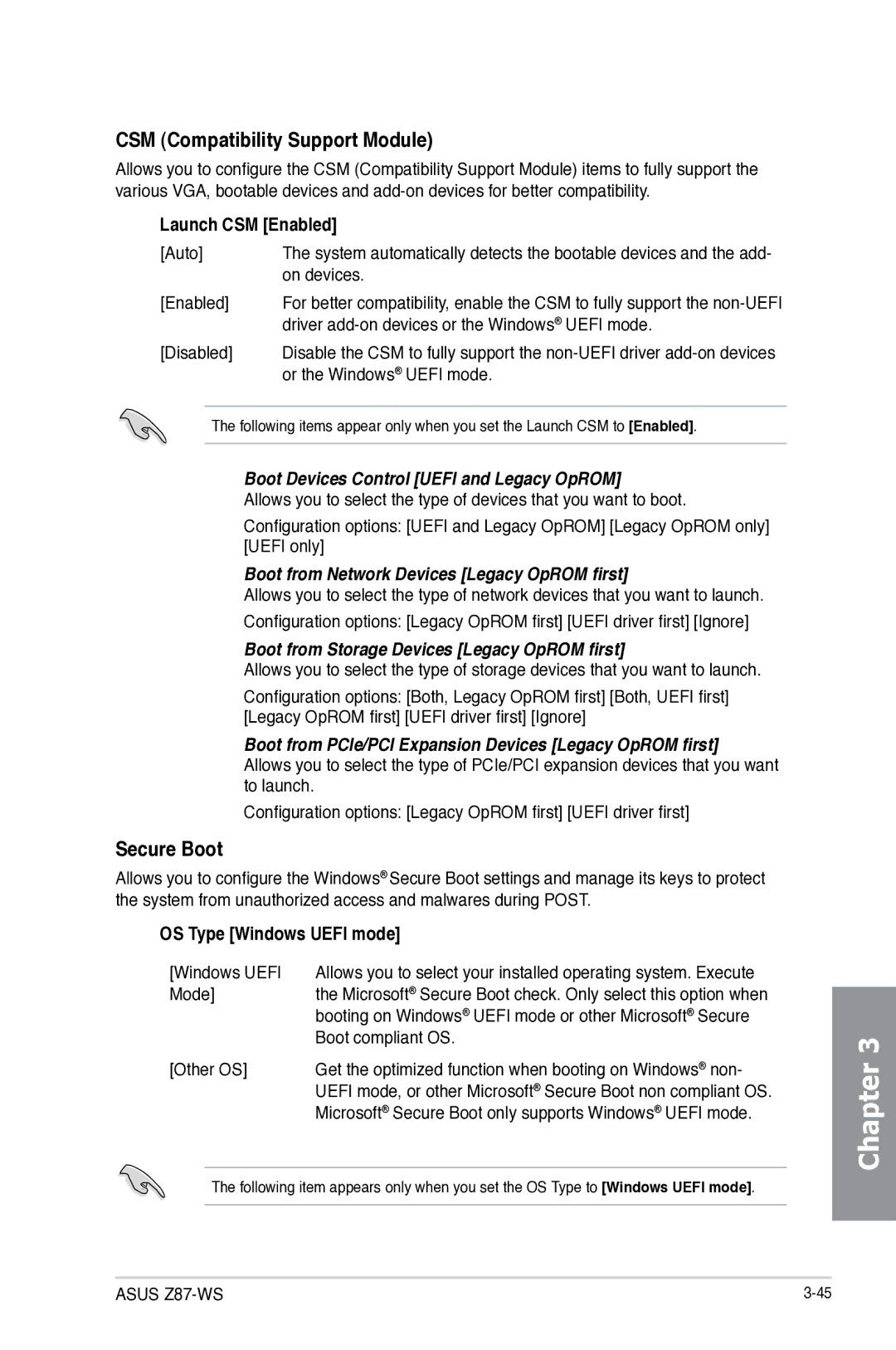 Asus 90SB0390M0AAY0, Z87WS, Z87C, Z87-WS manual CSM Compatibility Support Module, Secure Boot 