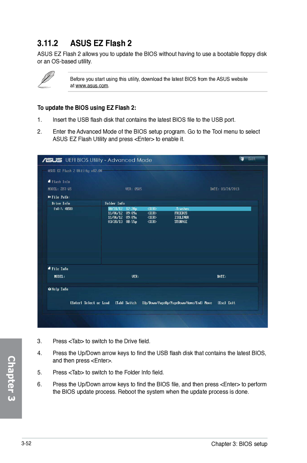 Asus Z87-WS, Z87WS, Z87C, 90SB0390M0AAY0 manual Asus EZ Flash, To update the Bios using EZ Flash 