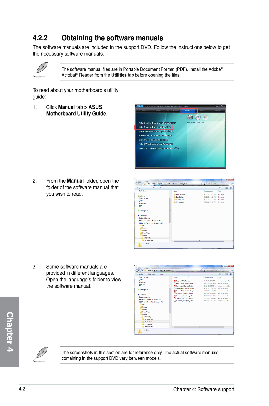 Asus Z87WS, Z87C, Z87-WS, 90SB0390M0AAY0 Obtaining the software manuals 