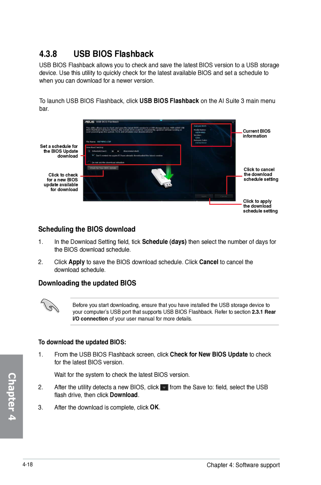 Asus Z87WS, Z87C, Z87-WS manual Scheduling the Bios download, Downloading the updated Bios, To download the updated Bios 