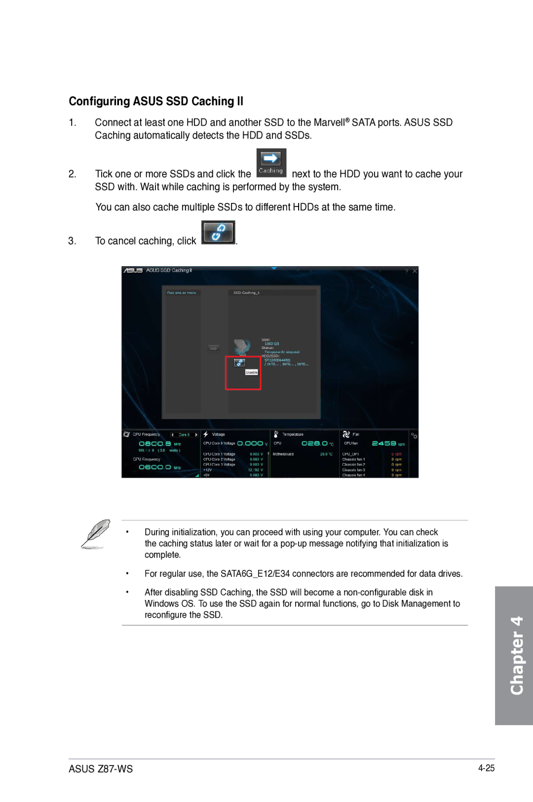 Asus 90SB0390M0AAY0, Z87WS, Z87C, Z87-WS manual Configuring Asus SSD Caching 