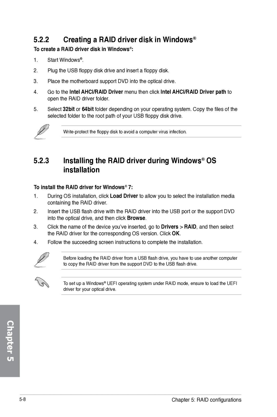 Asus Z87-WS, Z87WS, Z87C Creating a RAID driver disk in Windows, Installing the RAID driver during Windows OS installation 