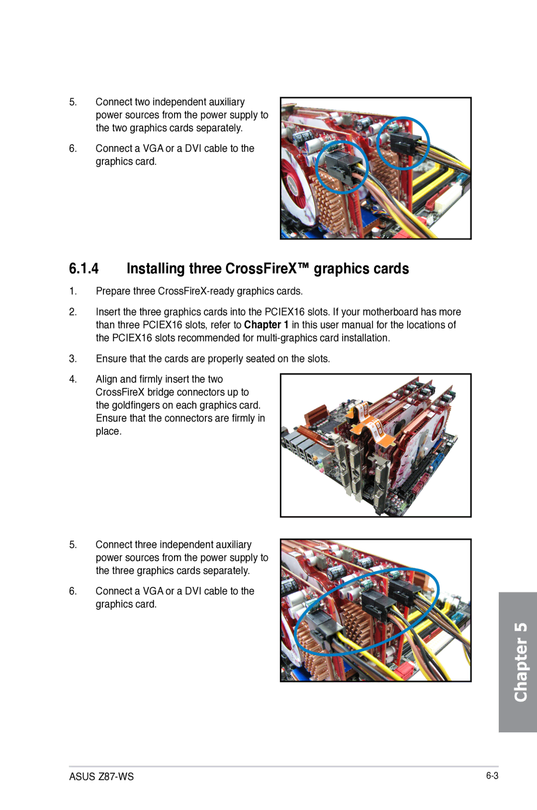 Asus Z87C, Z87WS, Z87-WS, 90SB0390M0AAY0 manual Installing three CrossFireX graphics cards 