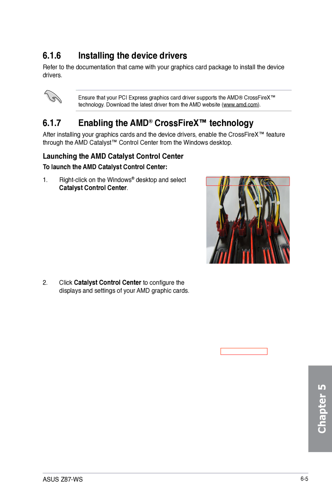 Asus 90SB0390M0AAY0, Z87WS, Z87C, Z87-WS manual Installing the device drivers, Enabling the AMD CrossFireX technology 