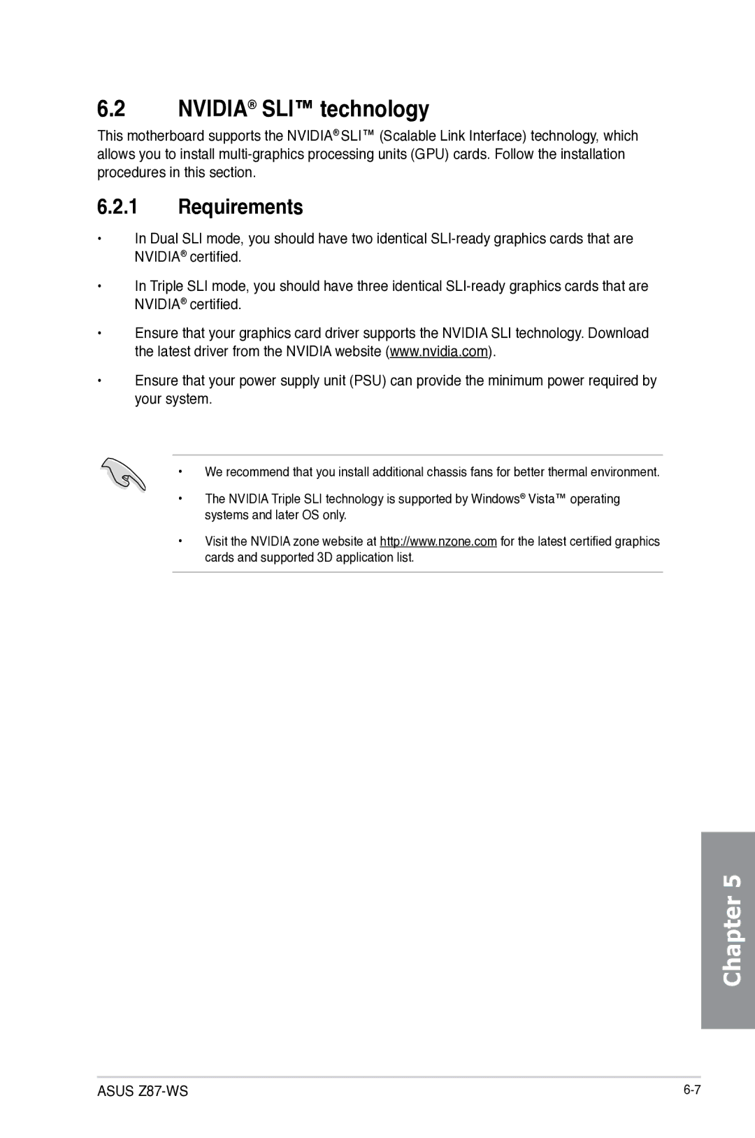 Asus Z87C, Z87WS, Z87-WS, 90SB0390M0AAY0 manual Nvidia SLI technology, Requirements 