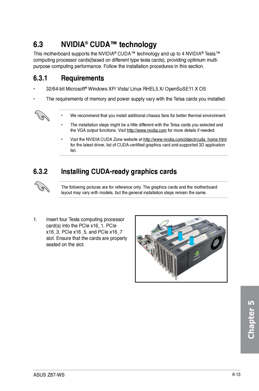 Asus 90SB0390M0AAY0, Z87WS, Z87C, Z87-WS manual Nvidia Cuda technology, Installing CUDA-ready graphics cards 