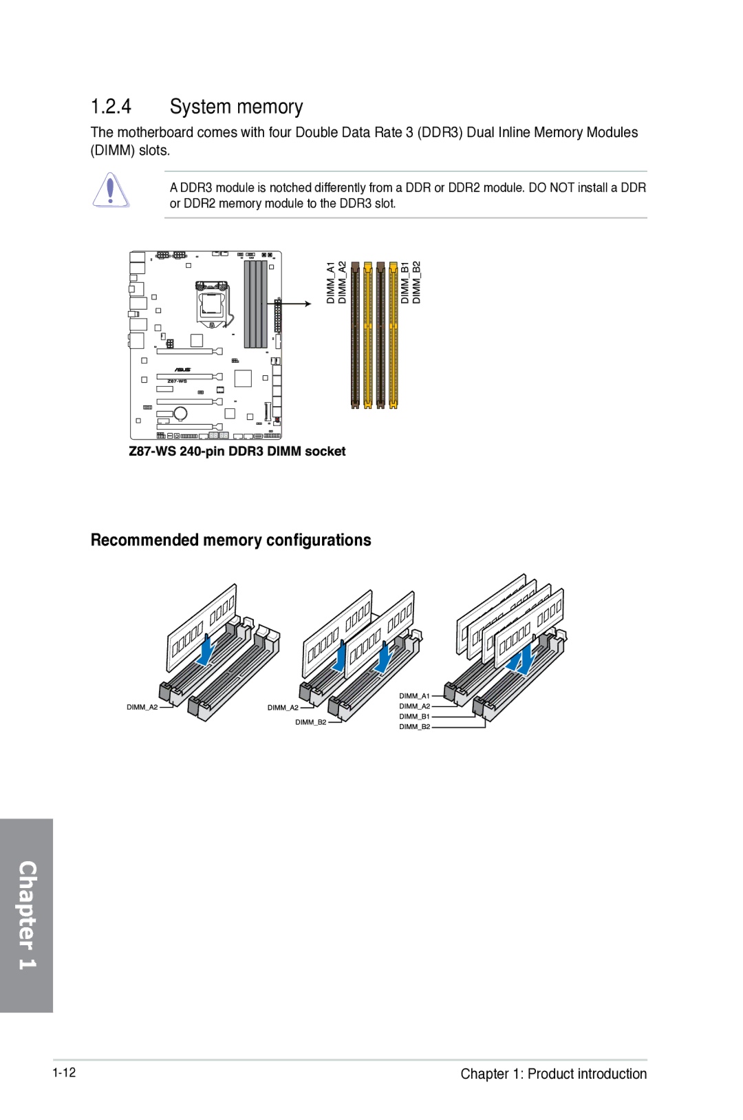 Asus Z87WS, Z87C, Z87-WS, 90SB0390M0AAY0 manual System memory, Recommended memory configurations 