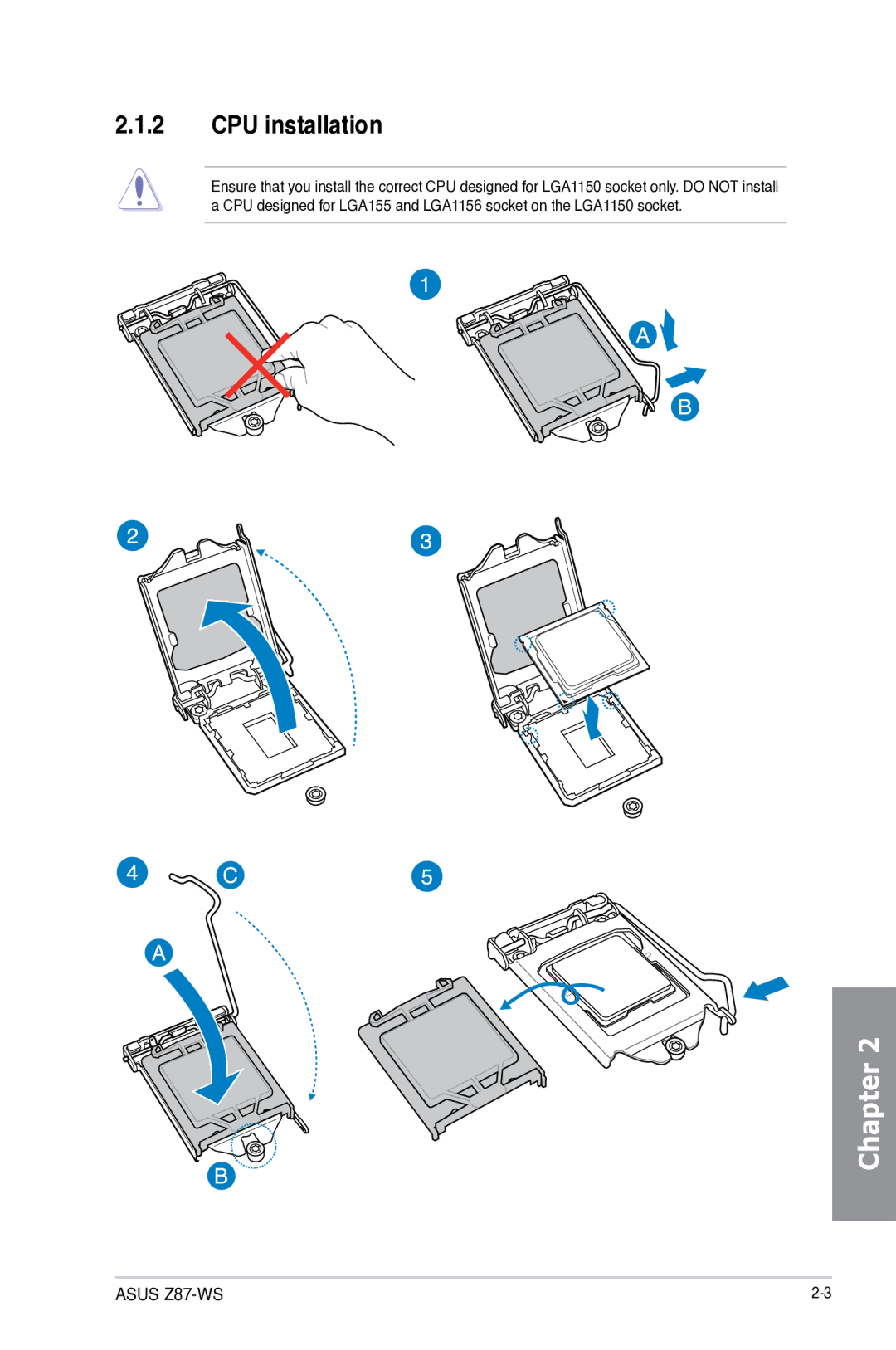 Asus 90SB0390M0AAY0, Z87WS, Z87C, Z87-WS manual CPU installation 