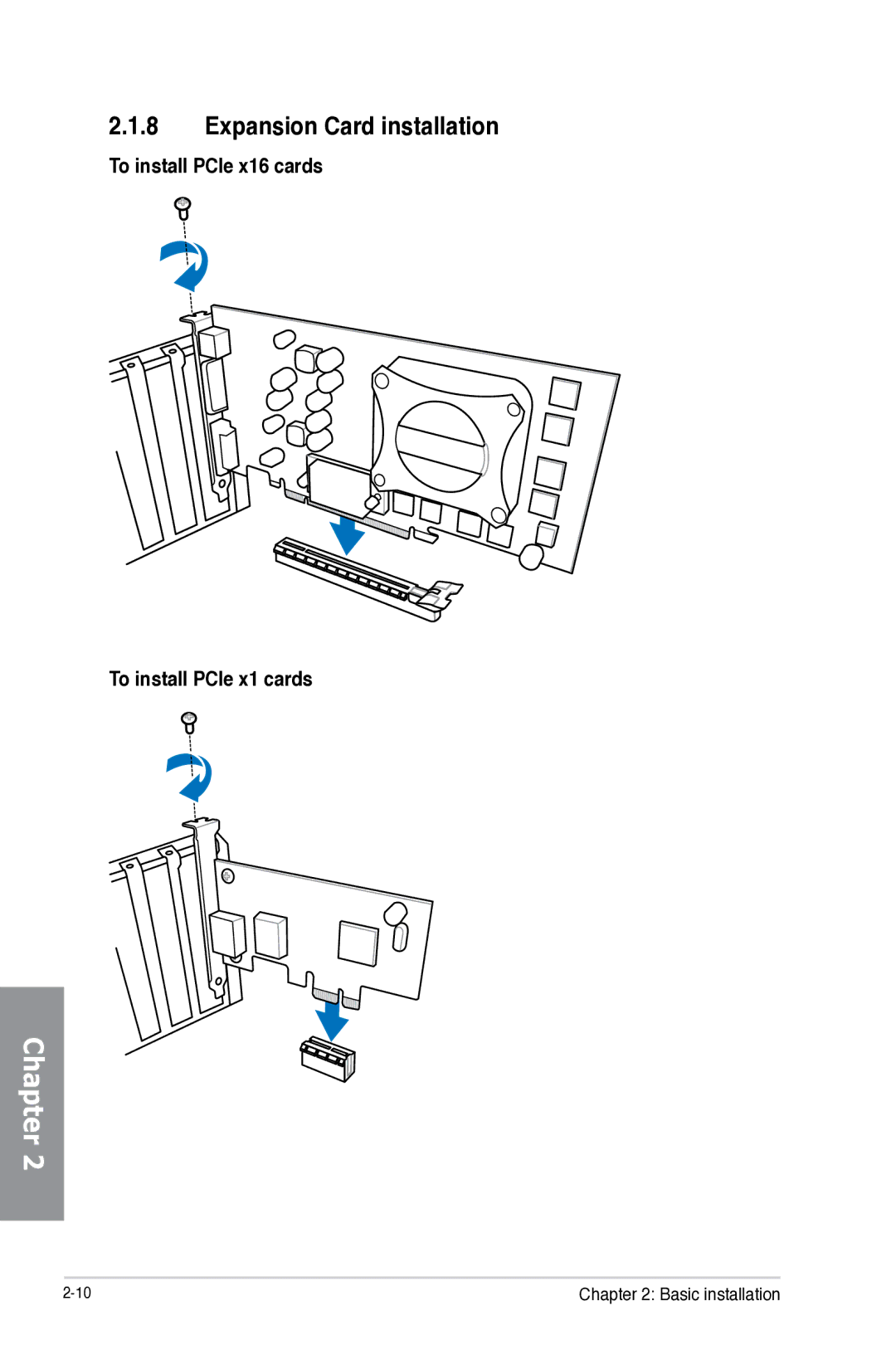 Asus Z87-WS, Z87WS, Z87C, 90SB0390M0AAY0 Expansion Card installation, To install PCIe x16 cards To install PCIe x1 cards 