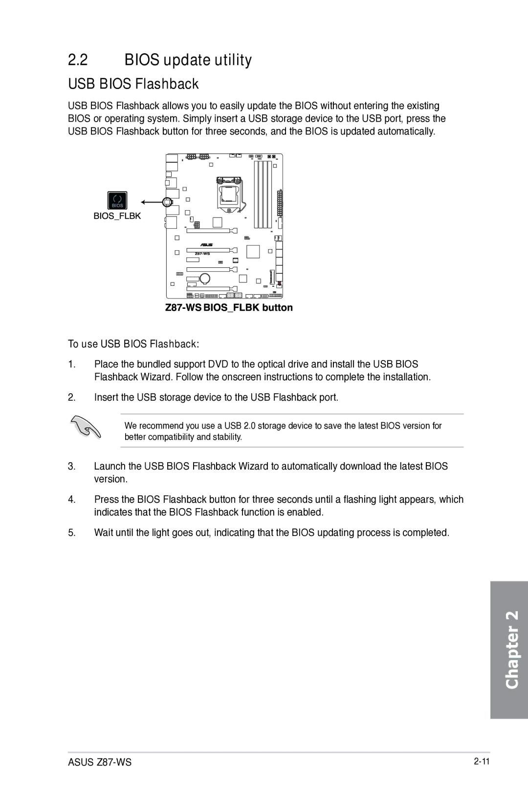 Asus 90SB0390M0AAY0, Z87WS, Z87C, Z87-WS manual Bios update utility, To use USB Bios Flashback 