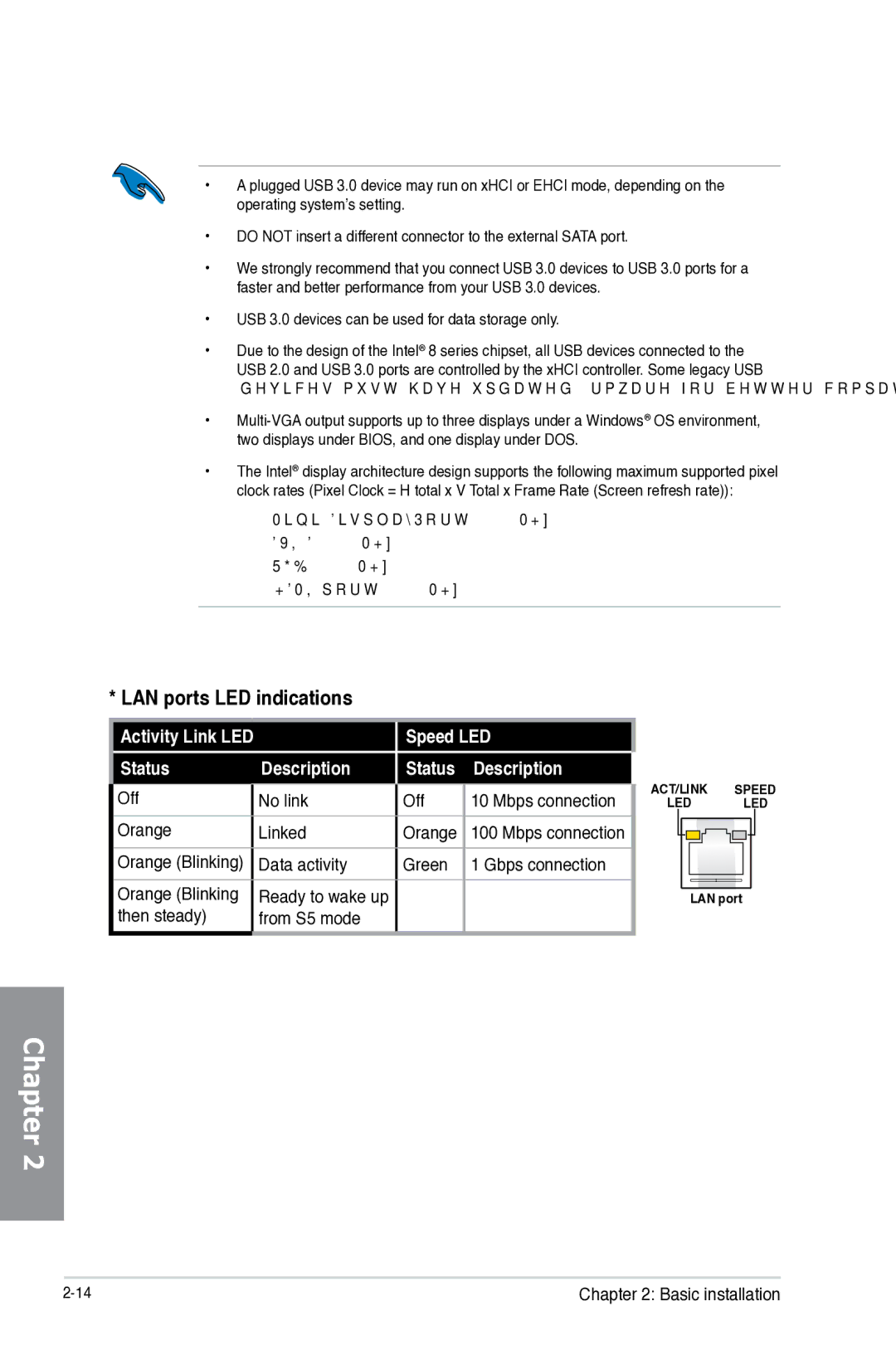 Asus Z87-WS, Z87WS, Z87C, 90SB0390M0AAY0 manual LAN ports LED indications, Status Description 