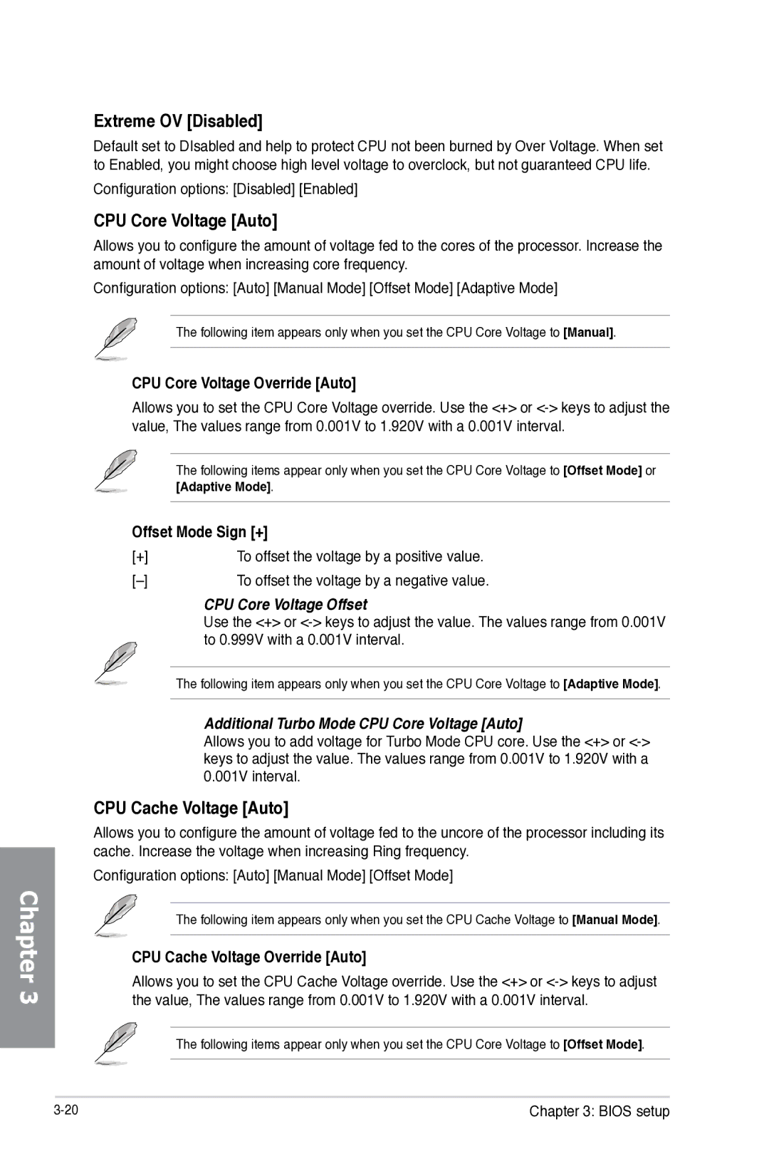 Asus Z87-WS, Z87WS, Z87C manual Extreme OV Disabled, CPU Core Voltage Auto, CPU Cache Voltage Auto, CPU Core Voltage Offset 