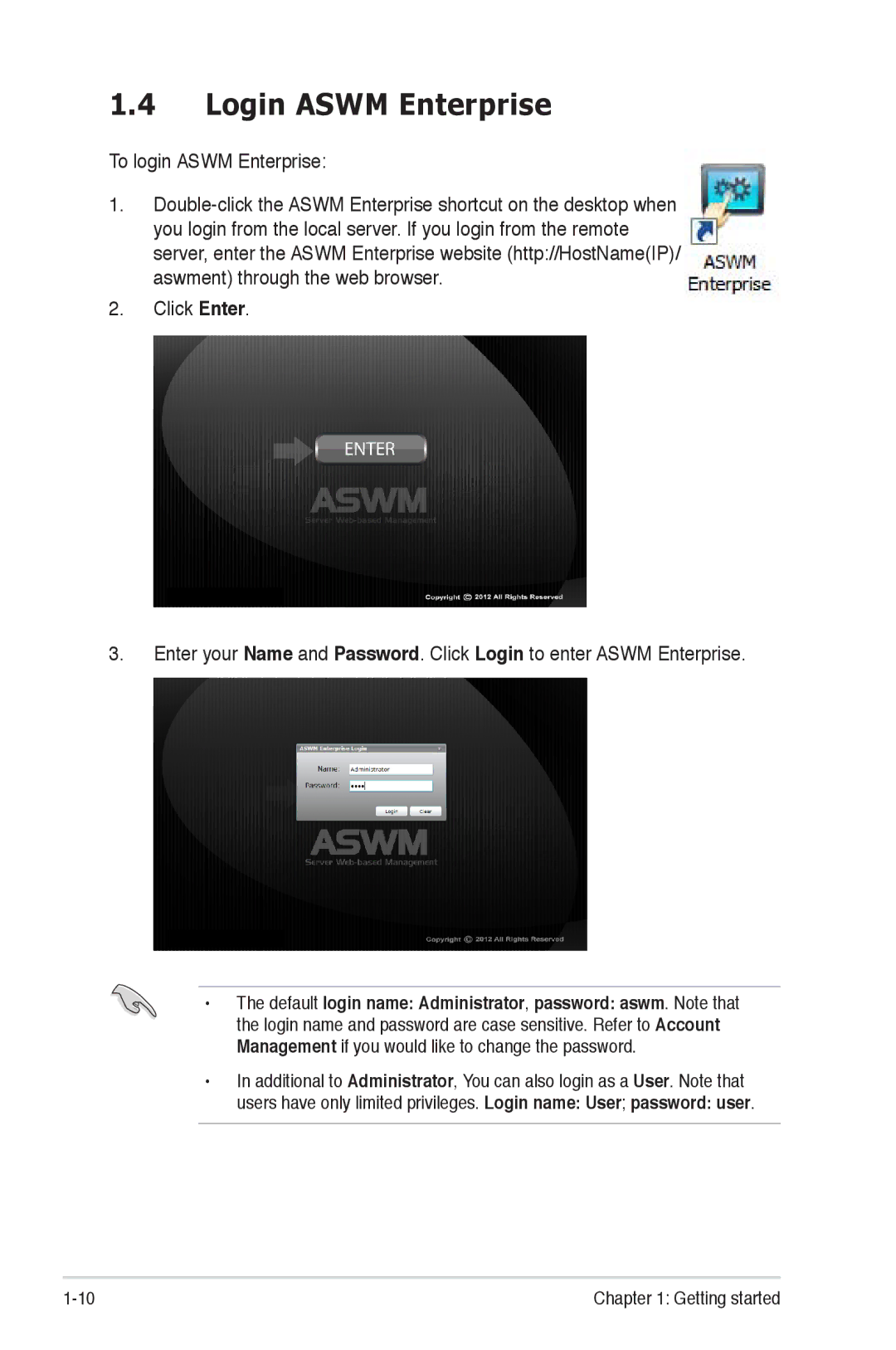 Asus Z9PED1610GDUAL, Z9PAU8, Z9PED162LASMB6IKVM, Z9PED16ASMB6IKVM, Z9NAD6C Login Aswm Enterprise, To login Aswm Enterprise 