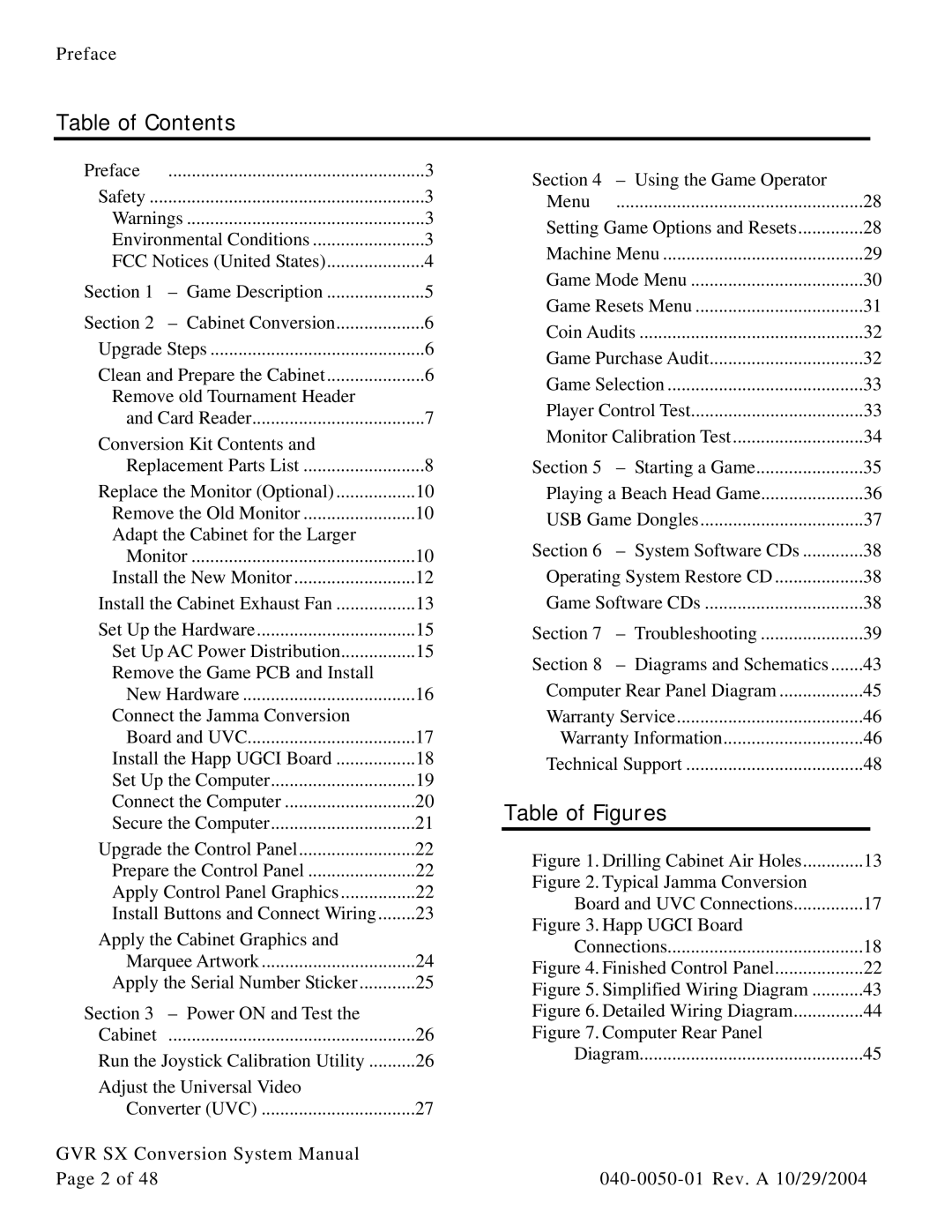 Atari 040-0050-01 manual Table of Contents, Table of Figures 