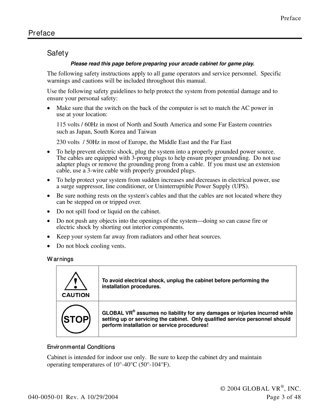 Atari 040-0050-01 manual Preface Safety 