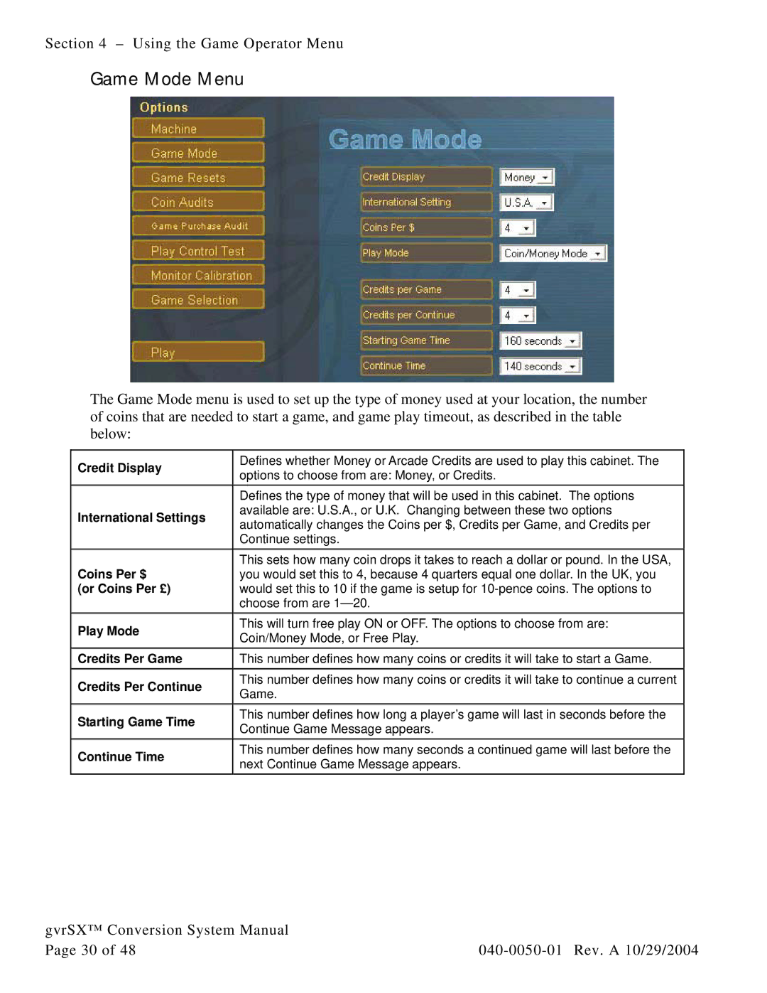 Atari 040-0050-01 manual Game Mode Menu 