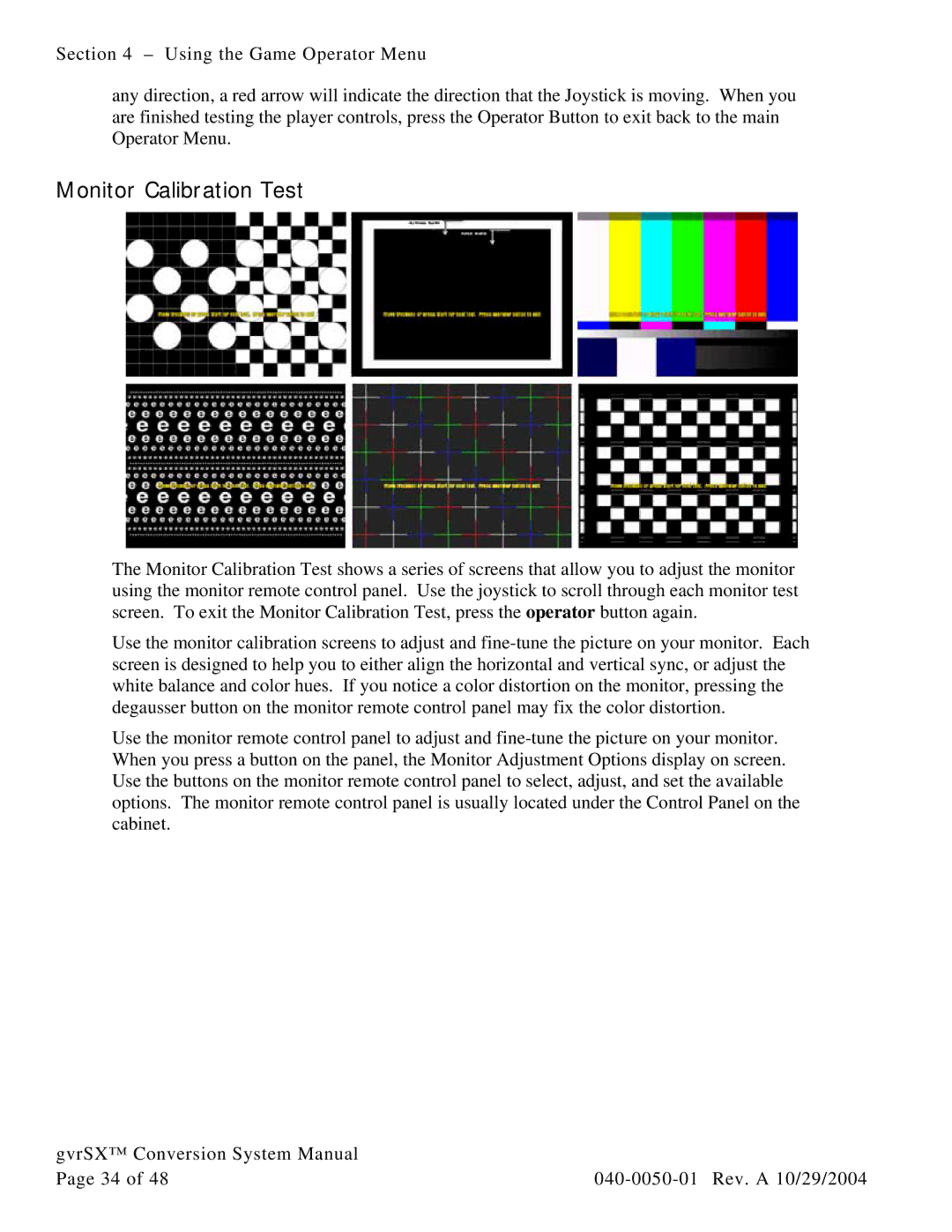 Atari 040-0050-01 manual Monitor Calibration Test 