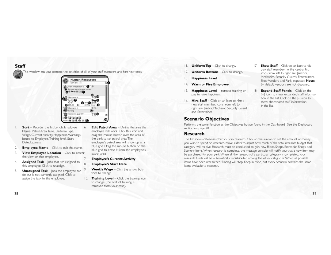 Atari 3 manual Staff, Scenario Objectives, Research 