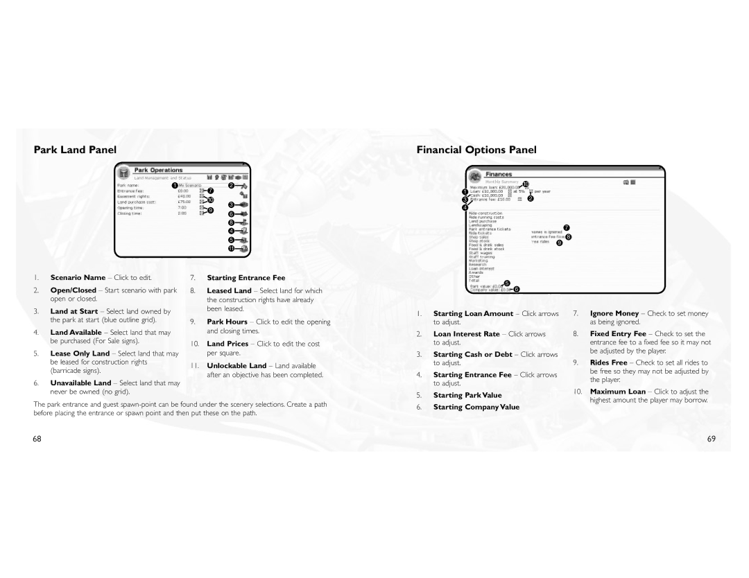 Atari 3 manual Park Land Panel Financial Options Panel 