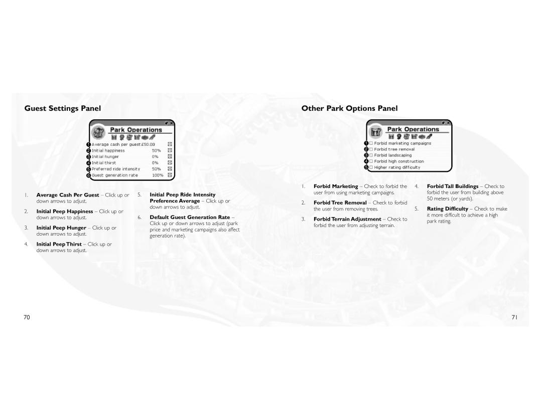 Atari 3 manual Guest Settings Panel Other Park Options Panel 