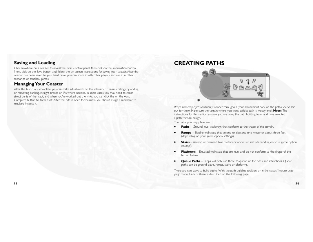 Atari 3 manual Creating Paths, Saving and Loading, Managing Your Coaster 