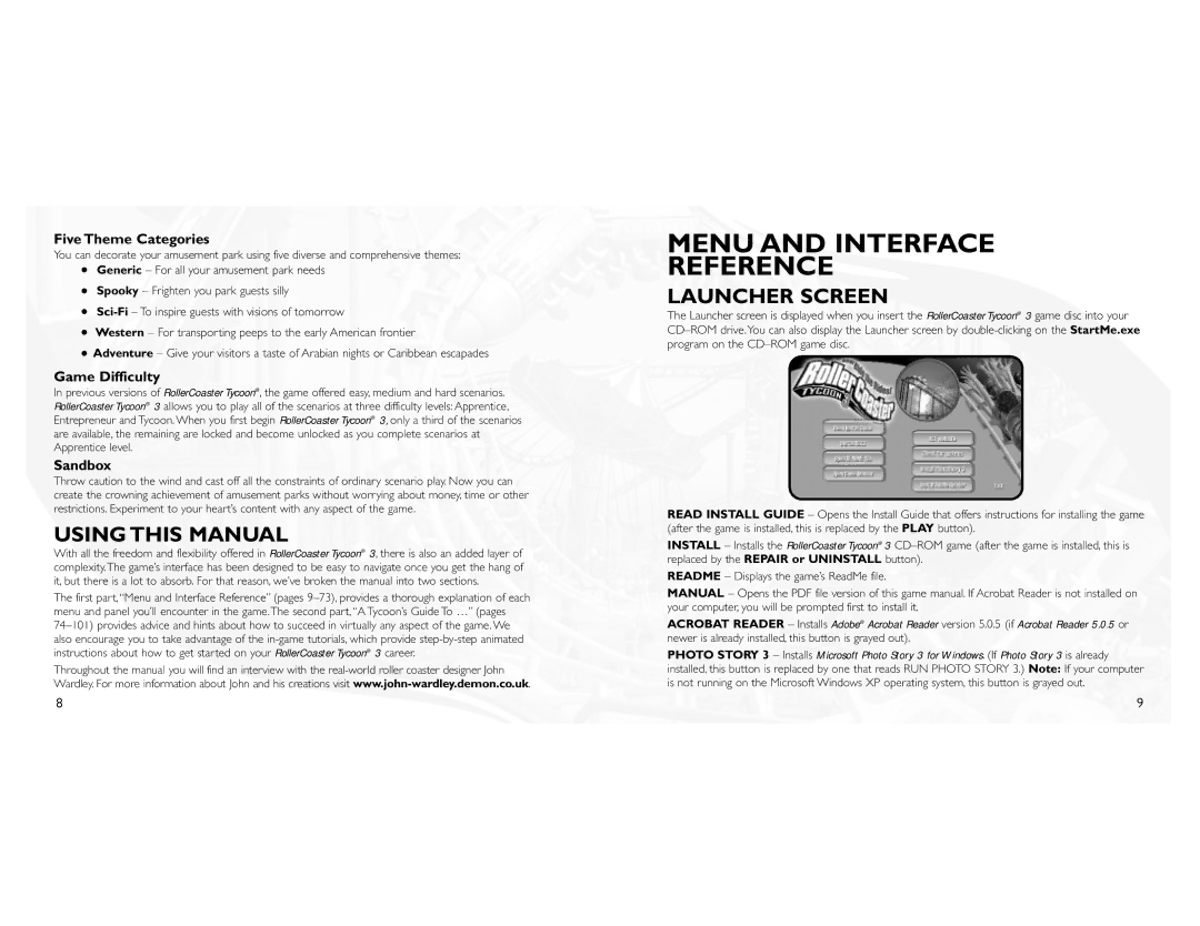 Atari 3 manual Using this Manual, Launcher Screen, Five Theme Categories, Game Difficulty, Sandbox 