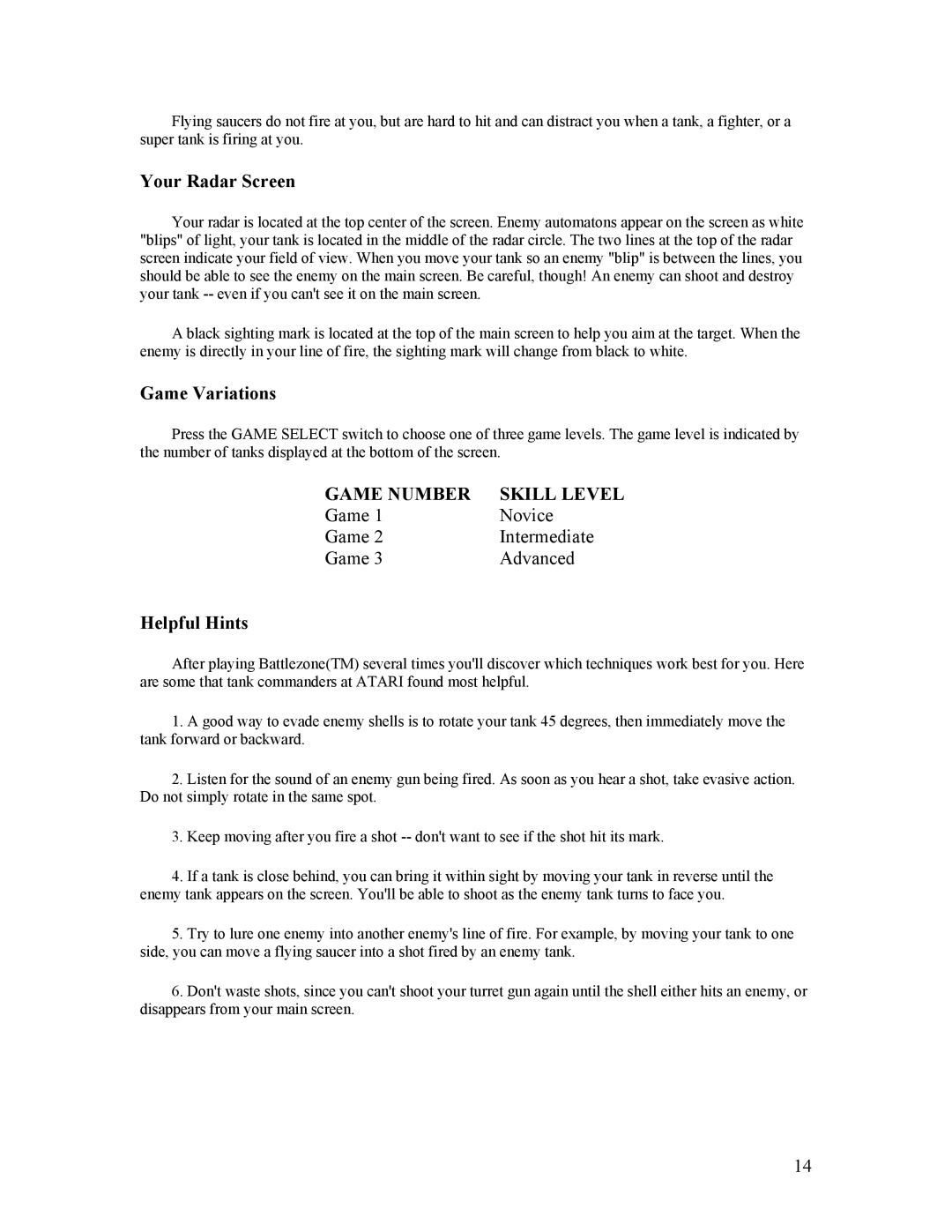 Atari CX-2600 manual Your Radar Screen, Game Number Skill Level 