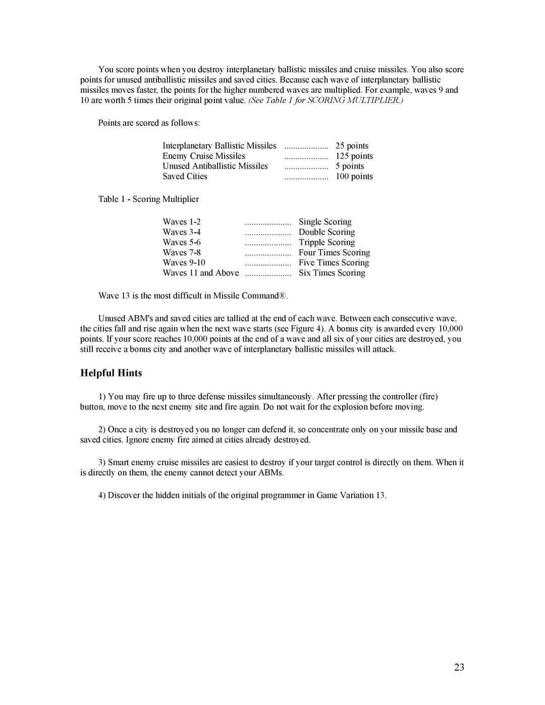 Atari CX-2600 manual Enemy Cruise Missiles Points 