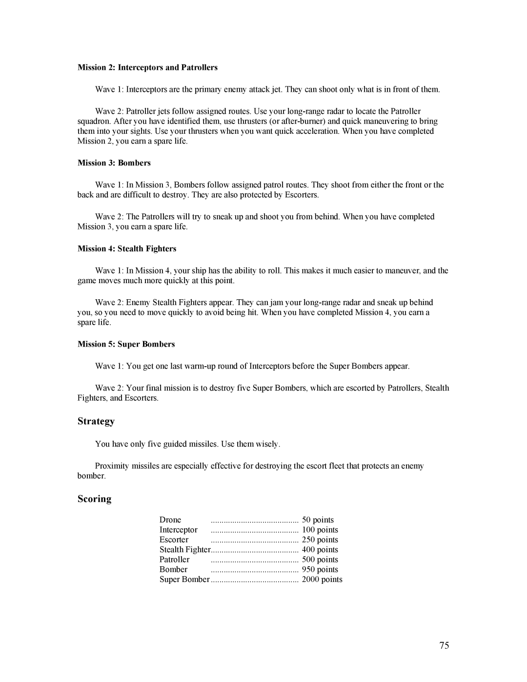 Atari CX-2600 manual Mission 2 Interceptors and Patrollers, Mission 3 Bombers, Mission 4 Stealth Fighters 