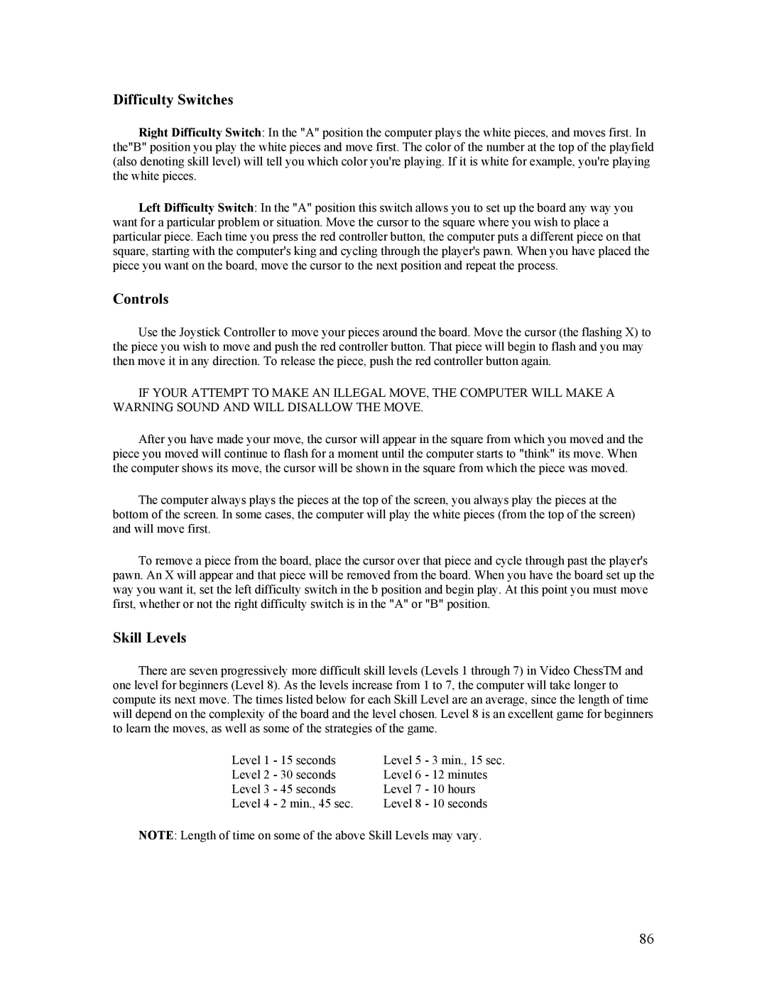 Atari CX-2600 manual Difficulty Switches, Skill Levels 