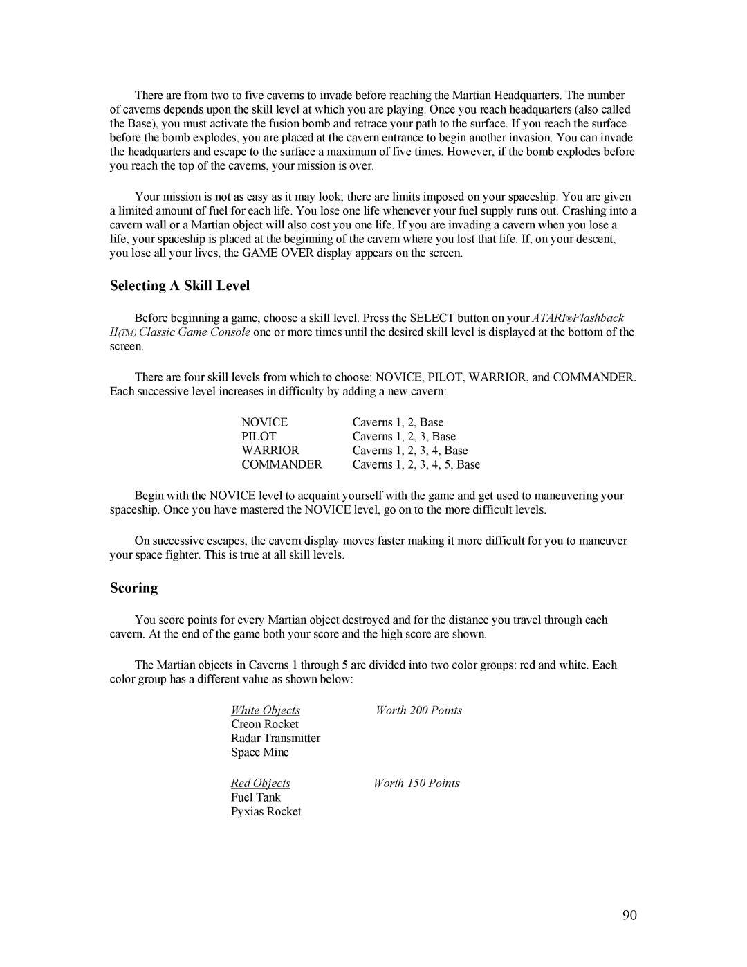 Atari CX-2600 manual Selecting a Skill Level, Commander 