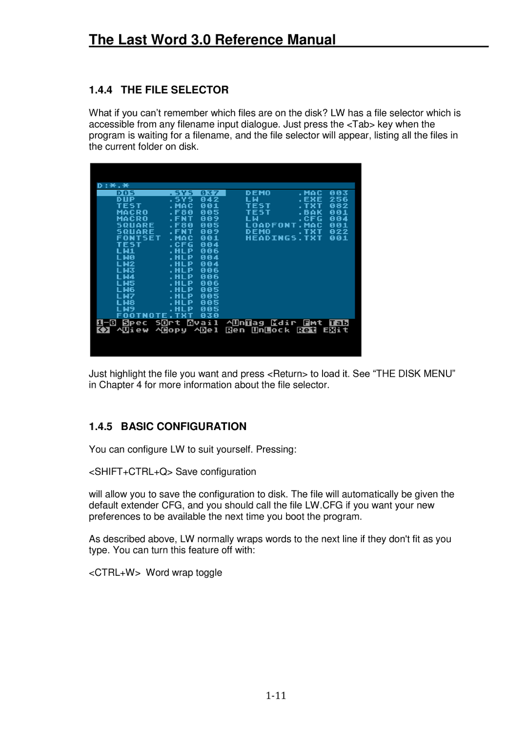 Atari XL manual File Selector, Basic Configuration 