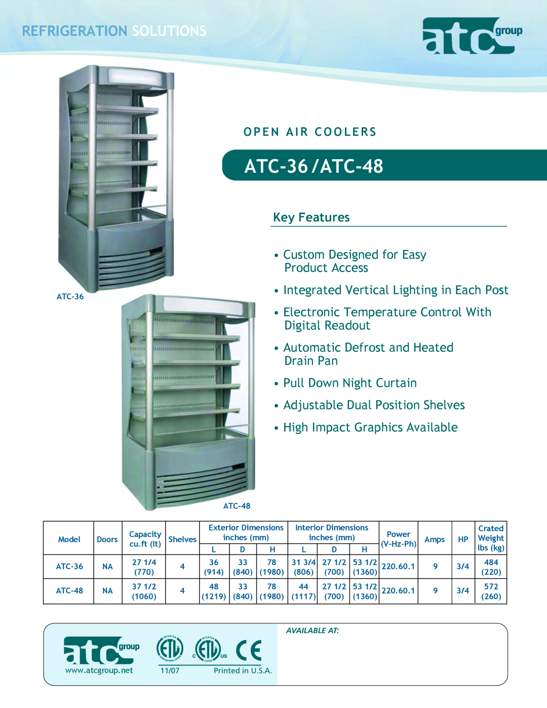 ATC Group ATC36, ATC48 dimensions Refrigeration Solutions, ATC-36 /ATC-48, Key Features 