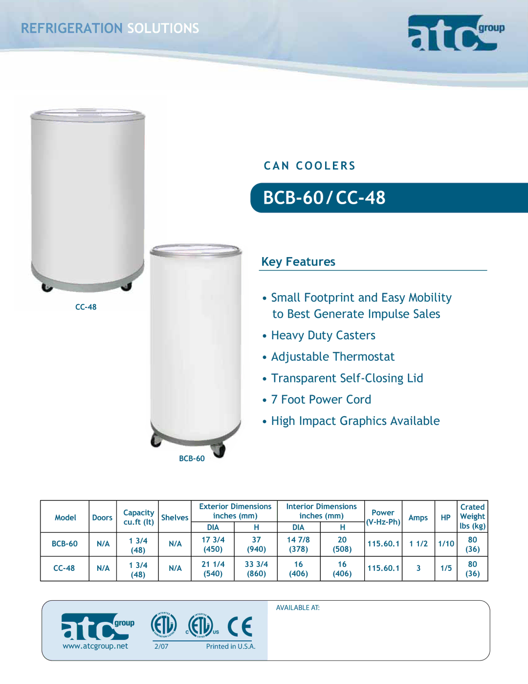 ATC Group dimensions BCB-60 / CC-48 