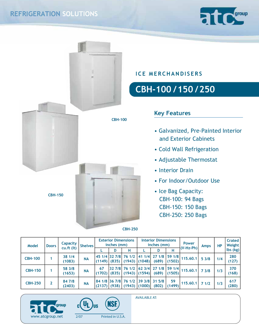 ATC Group CBH-150, CBH-250 dimensions CBH-100 /150 /250 