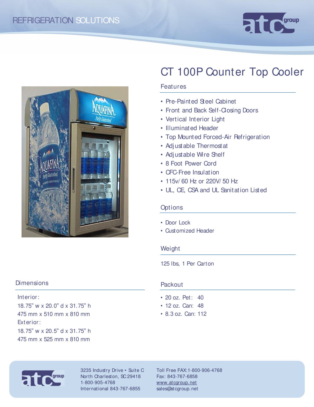 ATC Group dimensions CT 100P Counter Top Cooler, Refrigeration Solutions, Features, Options, Weight, Dimensions 
