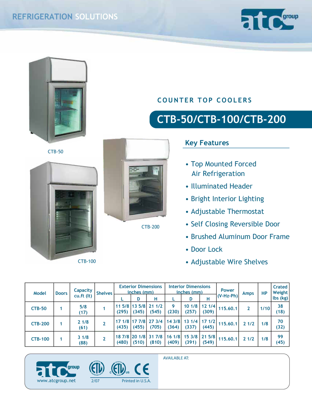 ATC Group CTB100, CTB50, CTB200 dimensions CTB-50/CTB-100/CTB-200 