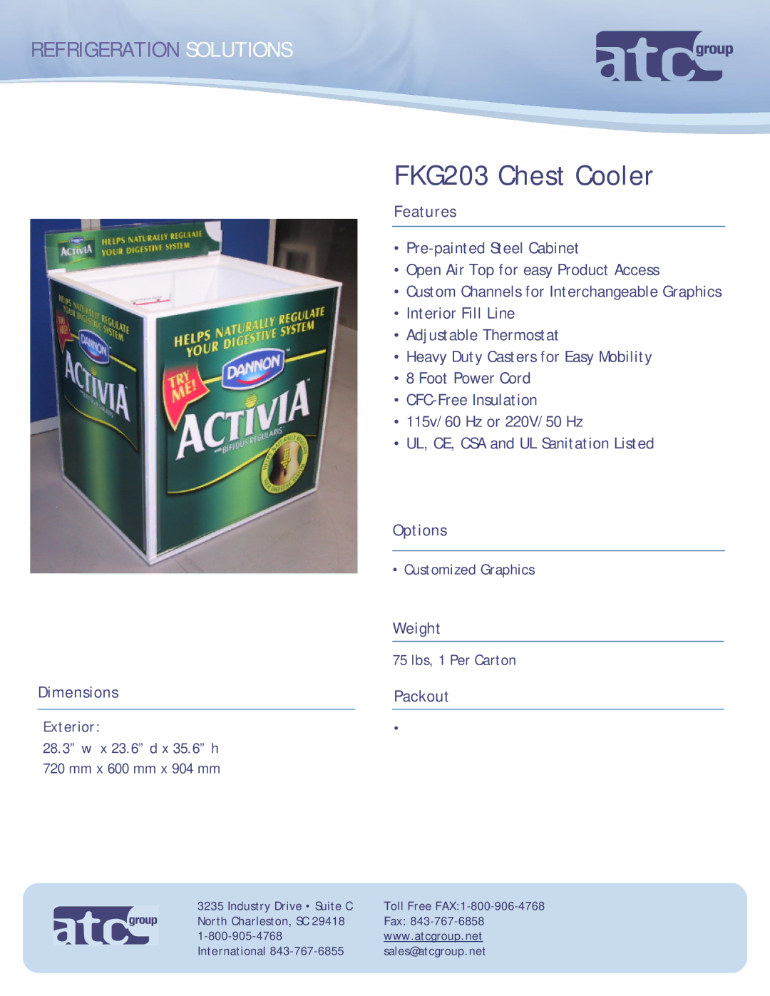 ATC Group dimensions FKG203 Chest Cooler, Refrigeration Solutions 