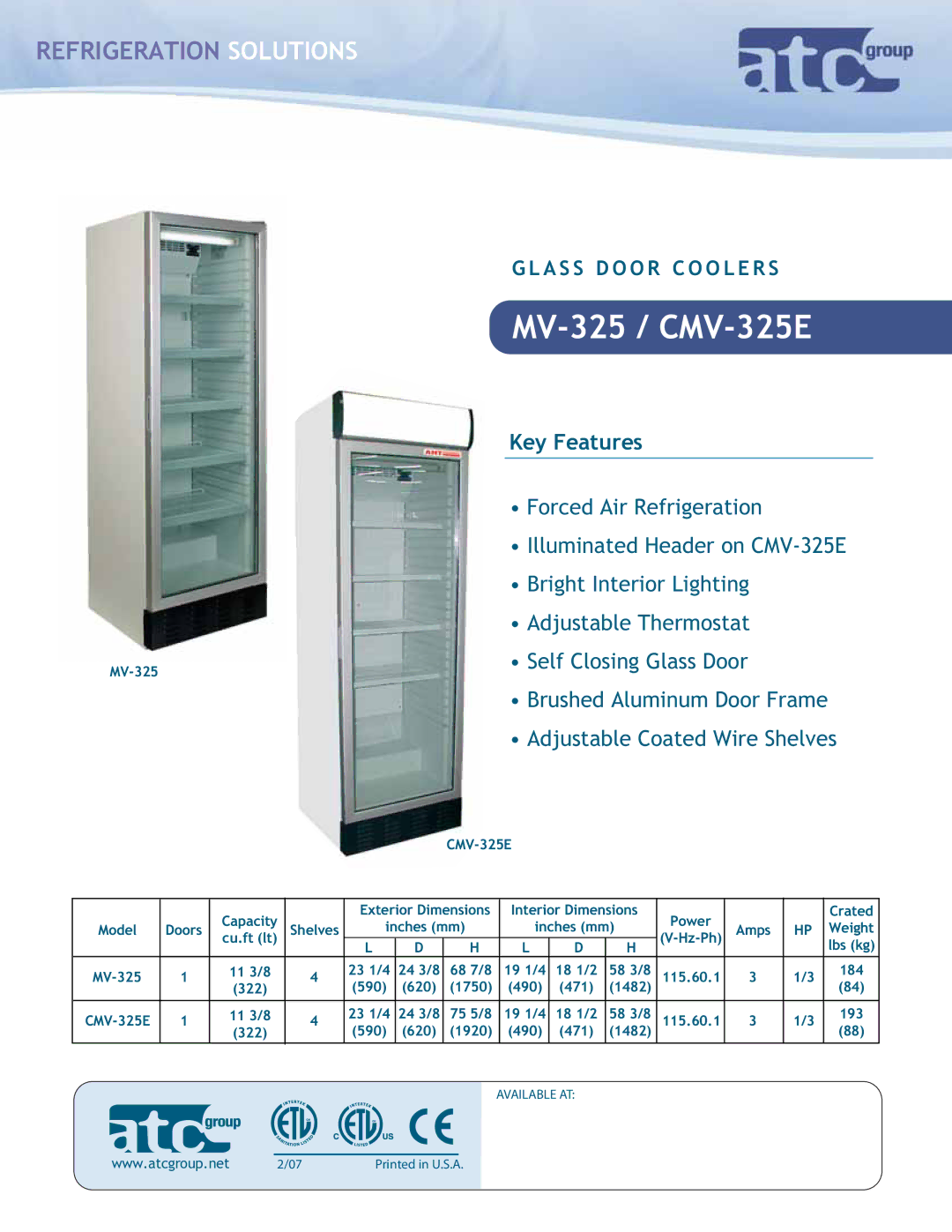 ATC Group dimensions MV-325 / CMV-325E 