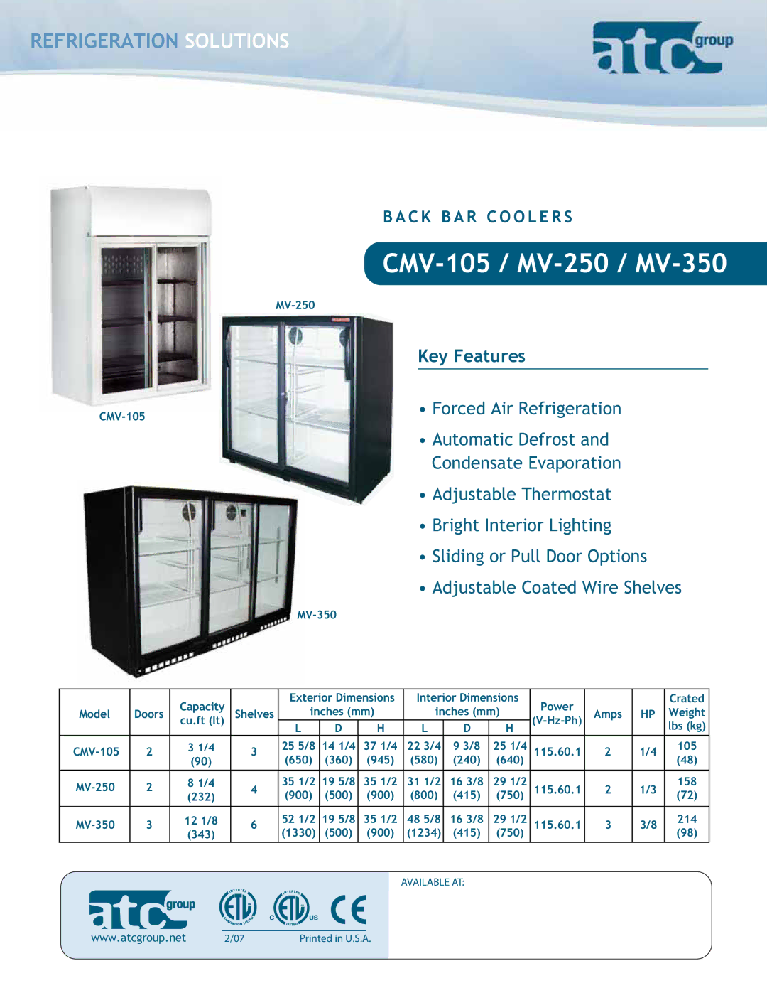 ATC Group MV250, MV350, CMV105 dimensions CMV-105 / MV-250 / MV-350 