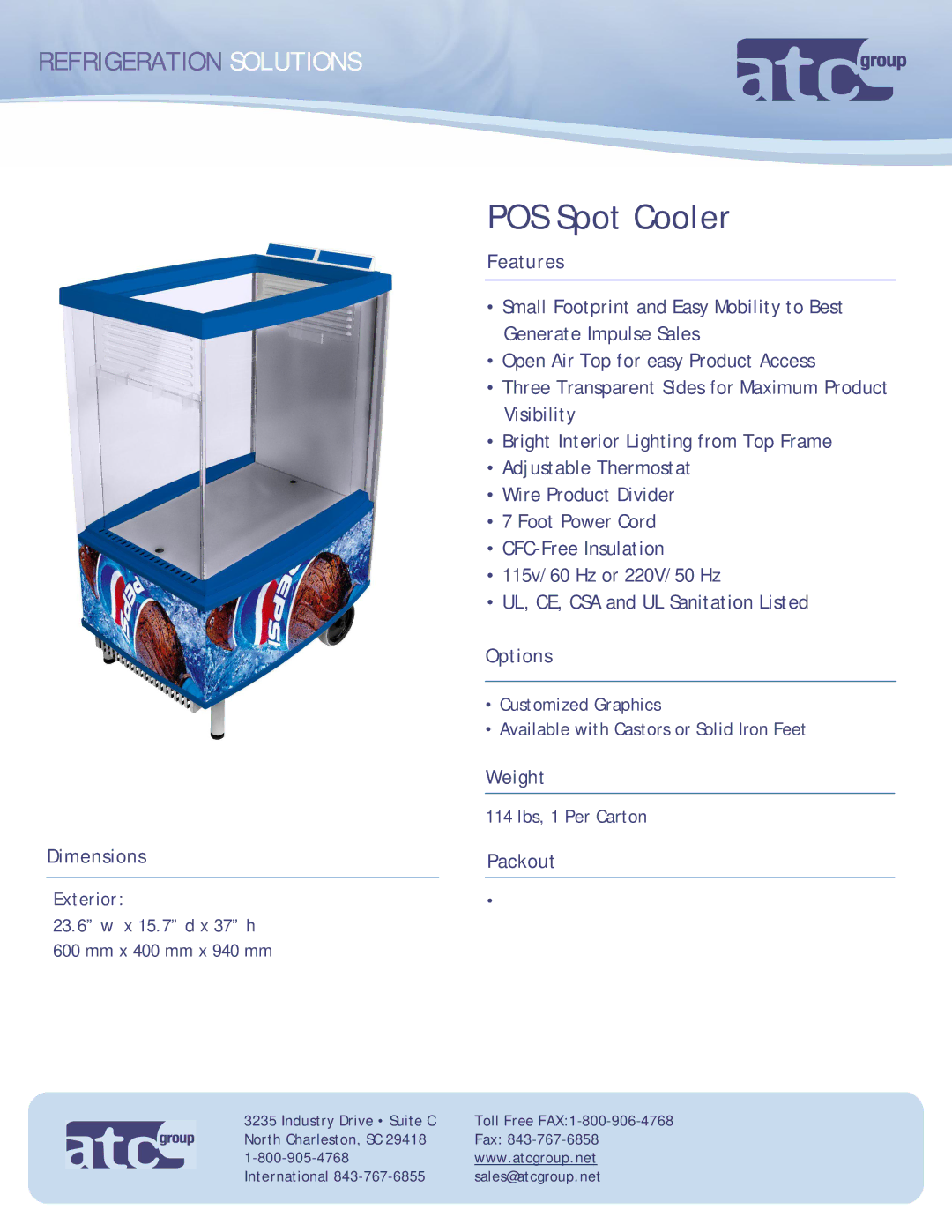 ATC Group dimensions POS Spot Cooler, Refrigeration Solutions 