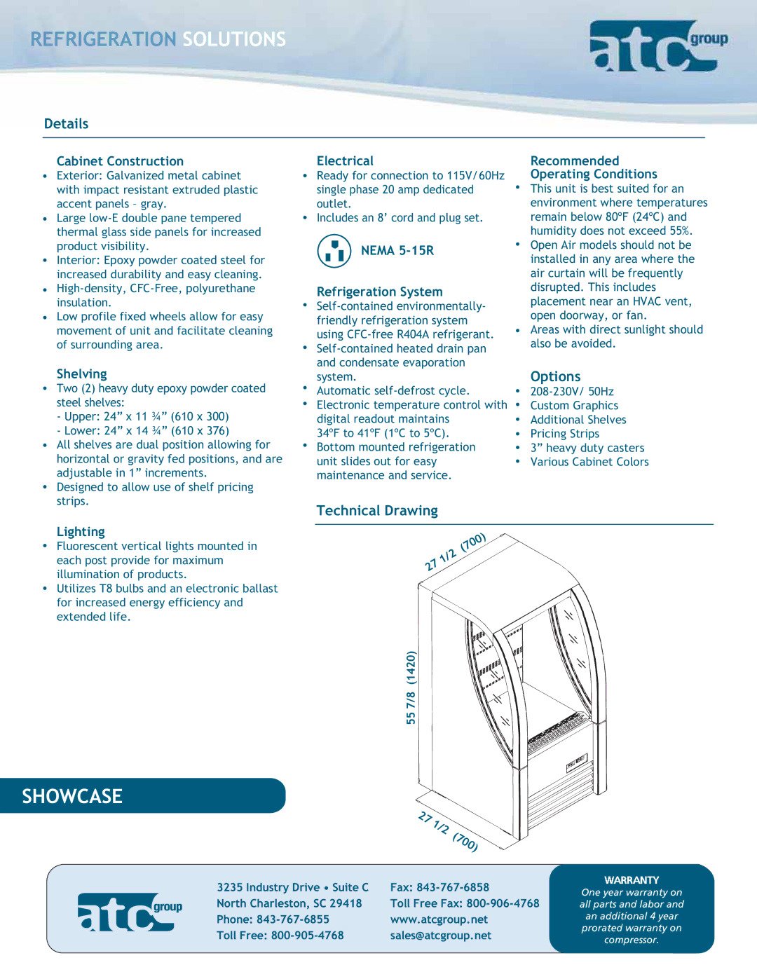 ATC Group SHOWCASE dimensions Details, Options, Technical Drawing 