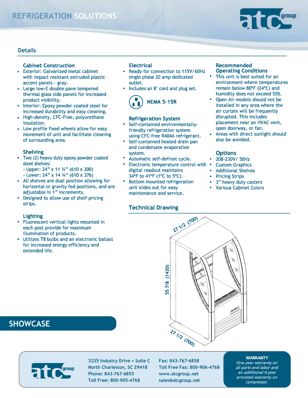 ATC Group SHOWCASE Refrigeration Solutions, Showcase, Details, Options, Technical Drawing, Cabinet Construction, Shelving 